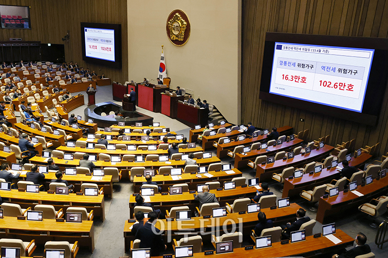 ▲원희룡 국토교통부 장관이 13일 서울 여의도 국회에서 열린 본회의 경제분야 대정부 질문에서 의원 질의에 답하고 있다. 고이란 기자 photoeran@