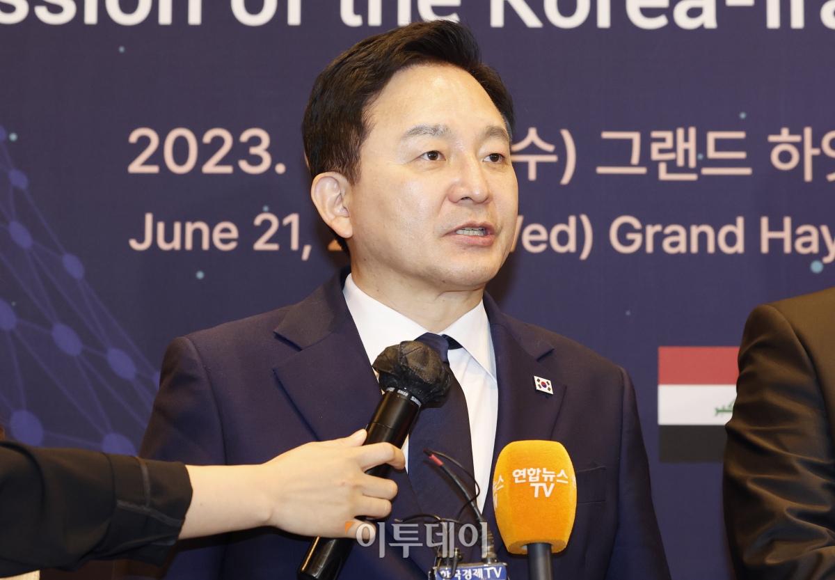 ▲원희룡 국토교통부 장관이 21일 오후 서울 용산구 그랜드 하얏트 호텔에서 열린 '제9차 한-이라크 공동위원회 본회의'를 마친 후 취재진의 질문에 답하고 있다. 조현호 기자  hyunho@