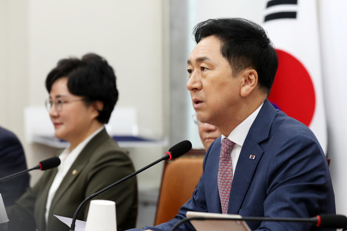▲김기현 국민의힘 대표가 22일 오전 서울 여의도 국회에서 열린 최고위원회의에서 발언하고 있다. (뉴시스)