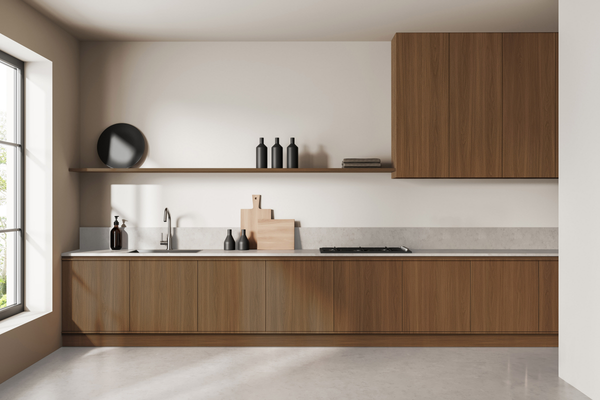 ▲부엌 하부장과 선반에 홈씨씨 인테리어필름이 적용된 모습. (사진제공=KCC글라스)