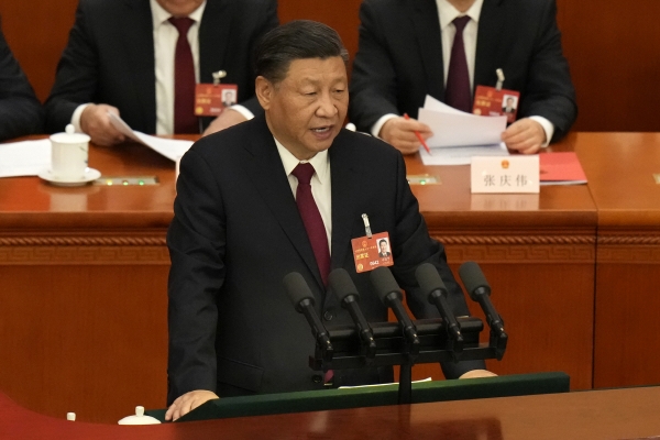 ▲시진핑 중국 국가주석이 2023년 3월 13일 베이징 인민대회당에서 열린 중국 전국인민대표대회(전인대) 폐막식 연설을 하고 있다. 베이징/AP뉴시스
