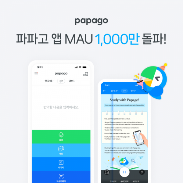 ▲파파고 앱의 글로벌 MAU가 1000만을 돌파했다.  (사진제공=네이버)
