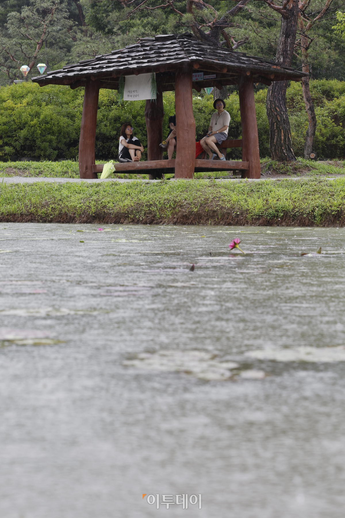 ▲절기상 본격적인 더위가 시작된다는 소서(小暑)인 7일 충남 부여군 궁남지 정자에서 관광객들이 비를 피하고 있다. 국내에서 가장 오래된 인공연못인 궁남지 일원에서는 13일부터 16일까지 4일간 '제21회 부여서동연꽃축제'가 열린다. 조현호 기자 hyunho@