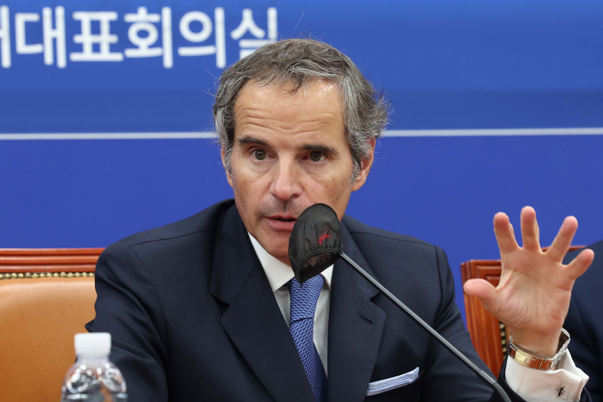 ▲라파엘 그로시 국제원자력기구 사무총장이 9일 서울 여의도 국회에서 열린 더불어민주당 후쿠시마 원전오염수 해양투기저지 대책위원회-국제원자력기구(IAEA) 면담에서 발언하고 있다. 신태현 기자 holjjak@