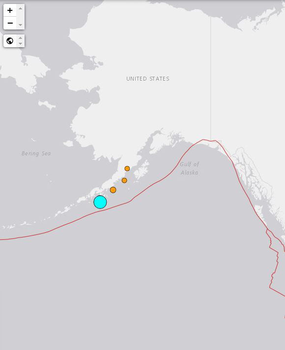 ▲미국 알래스카주에서 15일(현지시간) 규모 7.2 강진이 발생했다. 출처 미국 지질조사국(USGS) 캡처
