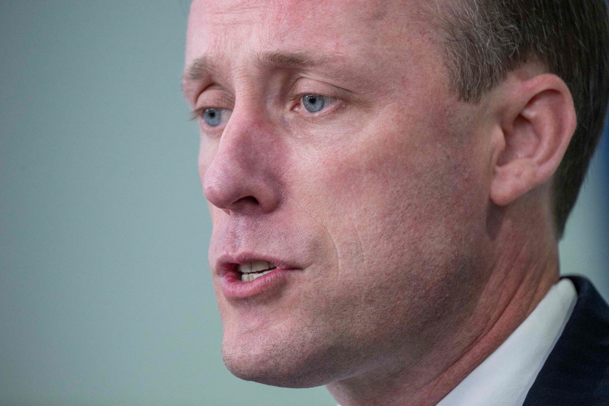 ▲제이크 설리번 백악관 국가안보보좌관이 7일 기자회견을 하고 있다. 워싱턴D.C./AFP연합뉴스