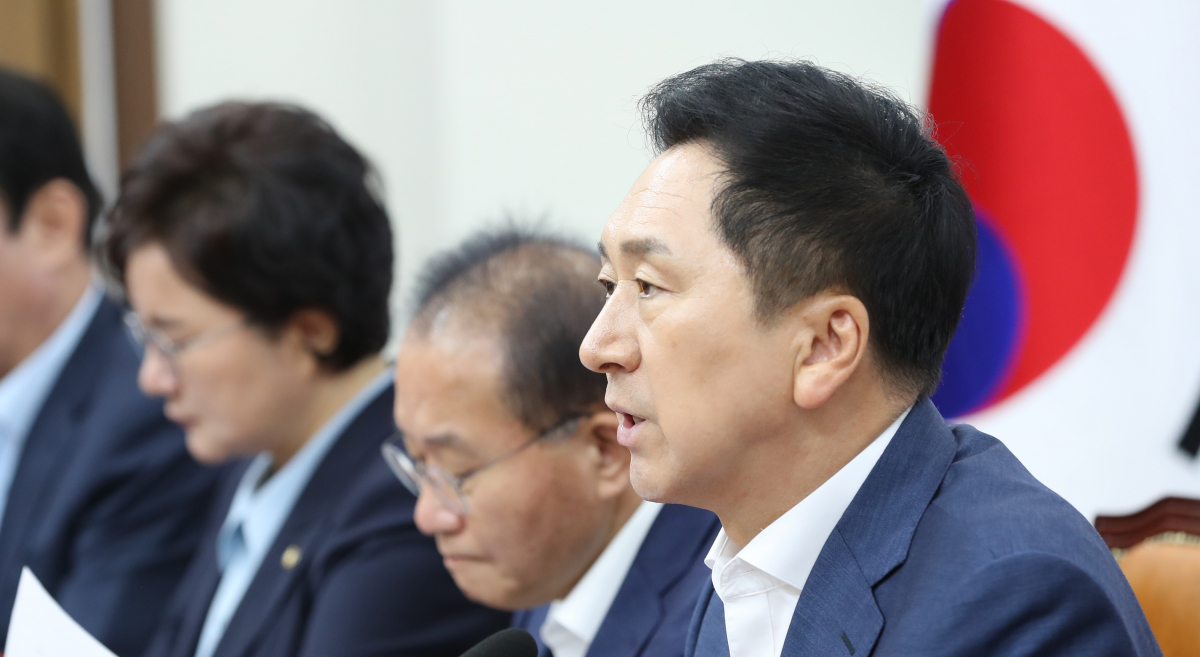 ▲김기현 국민의힘 대표가 20일 오전 서울 여의도 국회에서 열린 최고위원회의에서 발언하고 있다. (뉴시스)