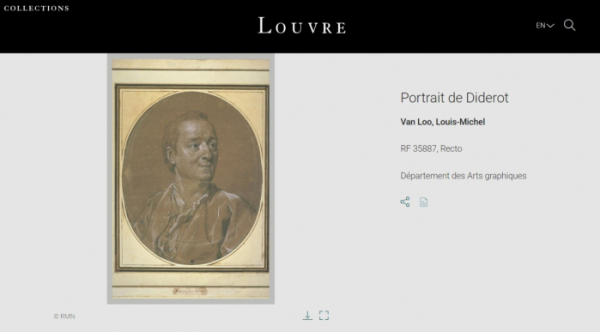 ▲루브르박물관 컬렉션 데이터베이스 홈페이지에 공개된 루이 미쉘 반 루의 '디드로의 초상'. 1972년 프랑스 최초로 미술품 물납이 성사된 작품으로 루브르박물관에 전시돼 있다. 프랑스 문화부 집계에 따르면 과거 30년 간 상속세 등 각종 세금을 미술품으로 납부한 금액 규모는 연평균 1470만 유로(한화 약 210억 원)에 이른다. (루브르박물관 컬렉션 데이터베이스 홈페이지)