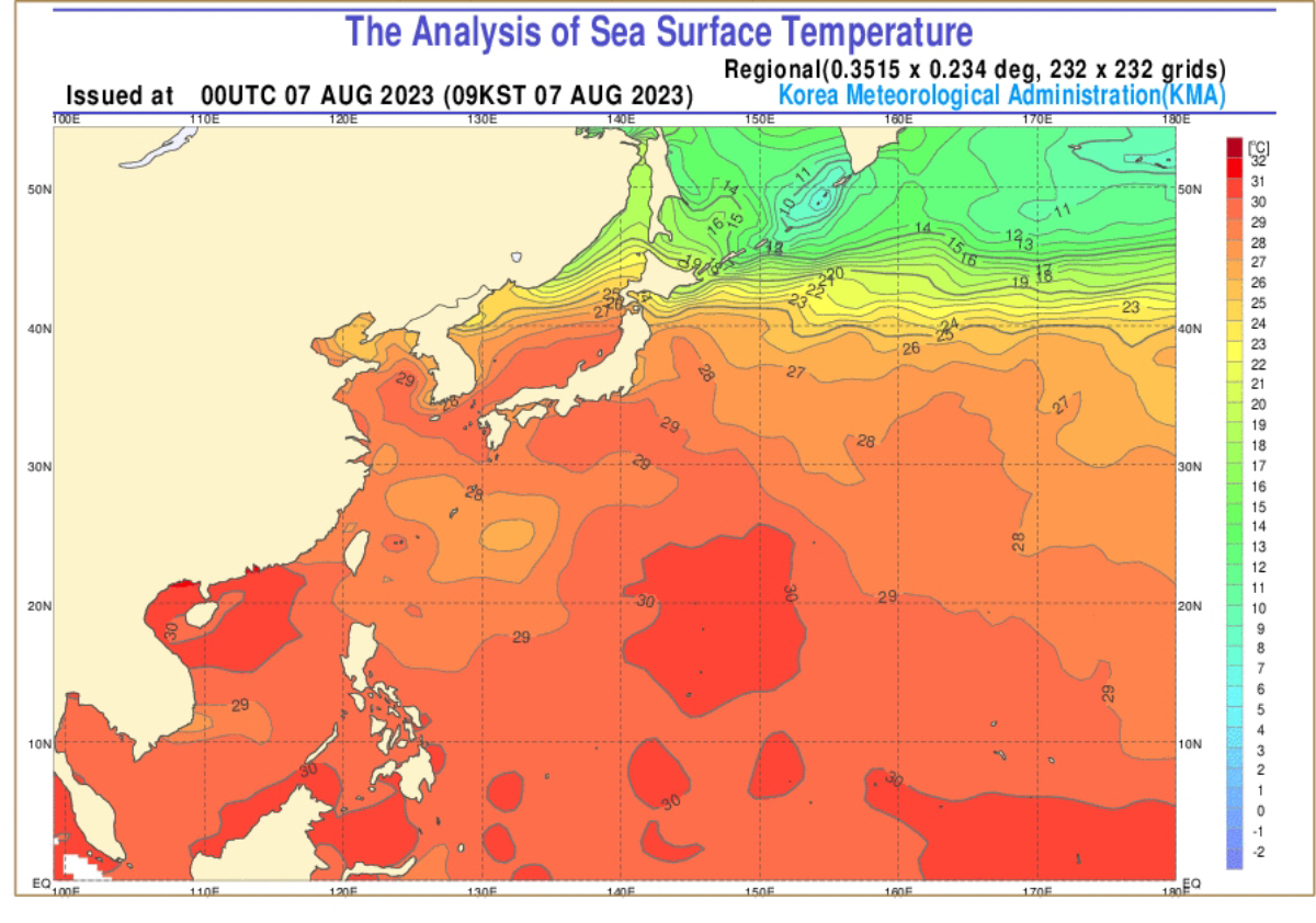 ▲해수면 온도 현황. (사진제공=기상청)
