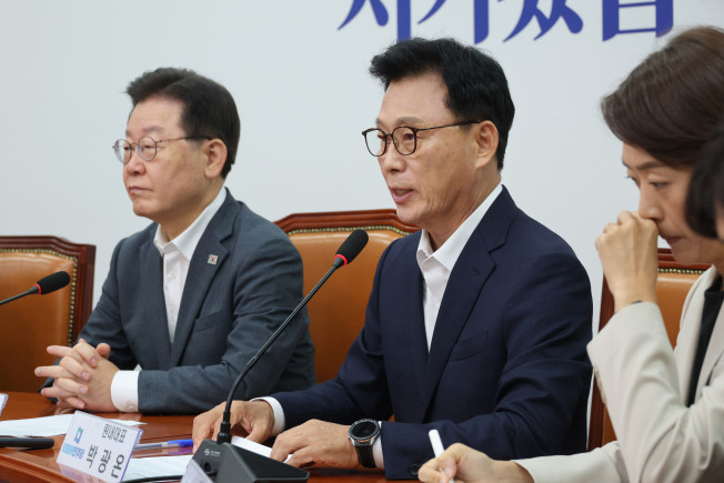 ▲더불어민주당 박광온 원내대표가 14일 오전 국회에서 열린 최고위원회의에 발언하고 있다. (연합뉴스)