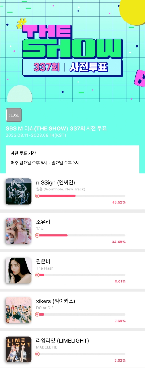▲엔싸인 더쇼 사전투표 결과(사진 =STAR PLANET 제공)