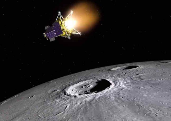 ▲달 궤도에 진입한 루나-25상상도. 출처=러시아 우주연방청
