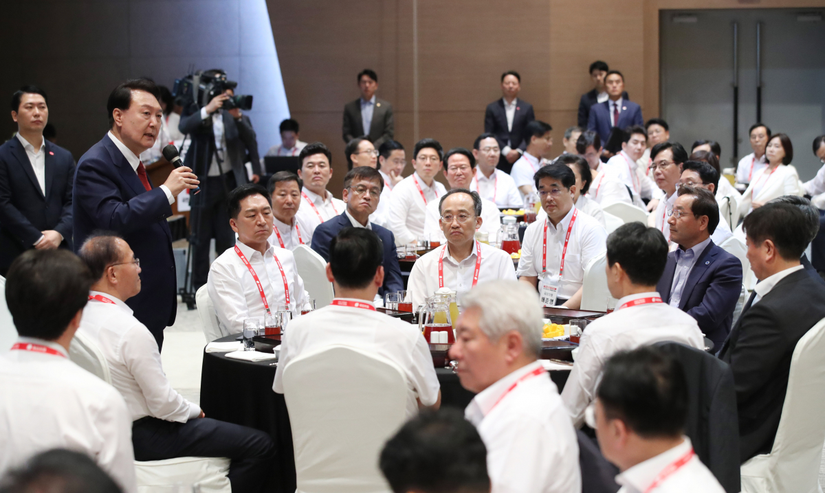 ▲윤석열 대통령이 28일 인천에서 열린 국민의힘 연찬회에서 발언하고 있다. (연합뉴스)