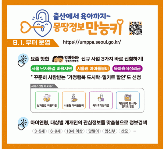 ▲서울시가 출산에서 육아까지 모든 정보를 담은 플랫폼 ‘몽땅정보 만능키’를 내달 1일부터 운영한다. (자료제공=서울시)