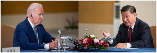 ▲조 바이든(왼쪽) 미국 대통령과 시진핑 중국 국가주석이 지난해 11월 14일(현지시간) 주요 20개국(G20) 정상회의가 열린 말레이시아 발리에서 회담을 하고 있다. 발리(인도네시아)/AP뉴시스)