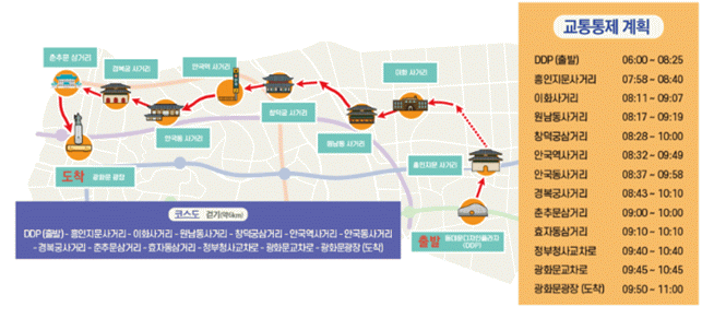 ▲2023 서울 걷자 페스티벌 교통통제 계획. (자료제공=서울시)