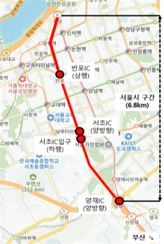 ▲추석 연휴동안 한남대교남단~양재IC 버스전용차로의 단속 시간이 연장된다. (자료제공=서울시)