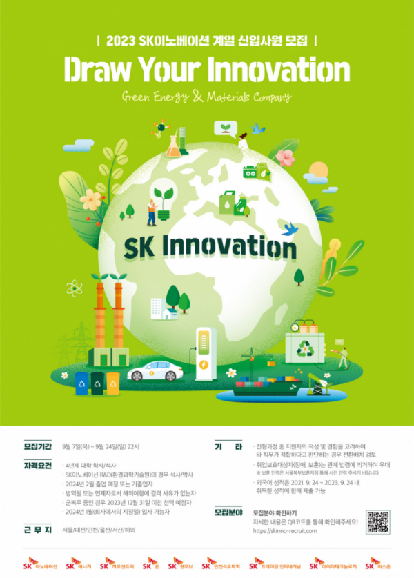 ▲SK이노베이션 및 계열사들의 2023년 하반기 신입사원 채용 포스터. (사진제공=SK이노베이션)