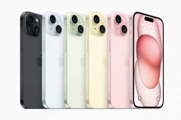▲아이폰15 및 아이폰15 Plus는 블랙·블루·그린·옐로·핑크의 5가지 새로운 색상으로 출시된다. (사진제공=애플코리아)