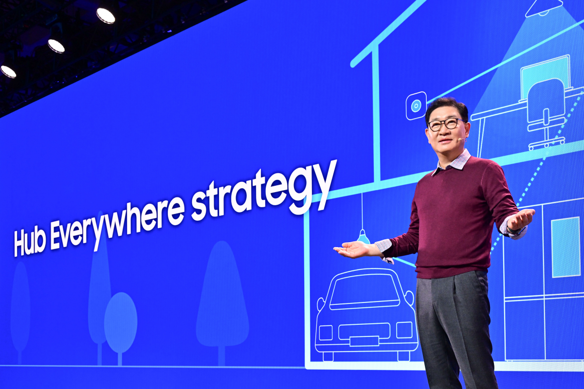 ▲5일(현지시간) 미국 샌프란시스코 모스코니 센터(Moscone Center)에서 개최된 '삼성 개발자 콘퍼런스 2023'에서 한종희 삼성전자 DX부문장 부회장이 기조연설을 하고 있다. (사진제공=삼성전자)