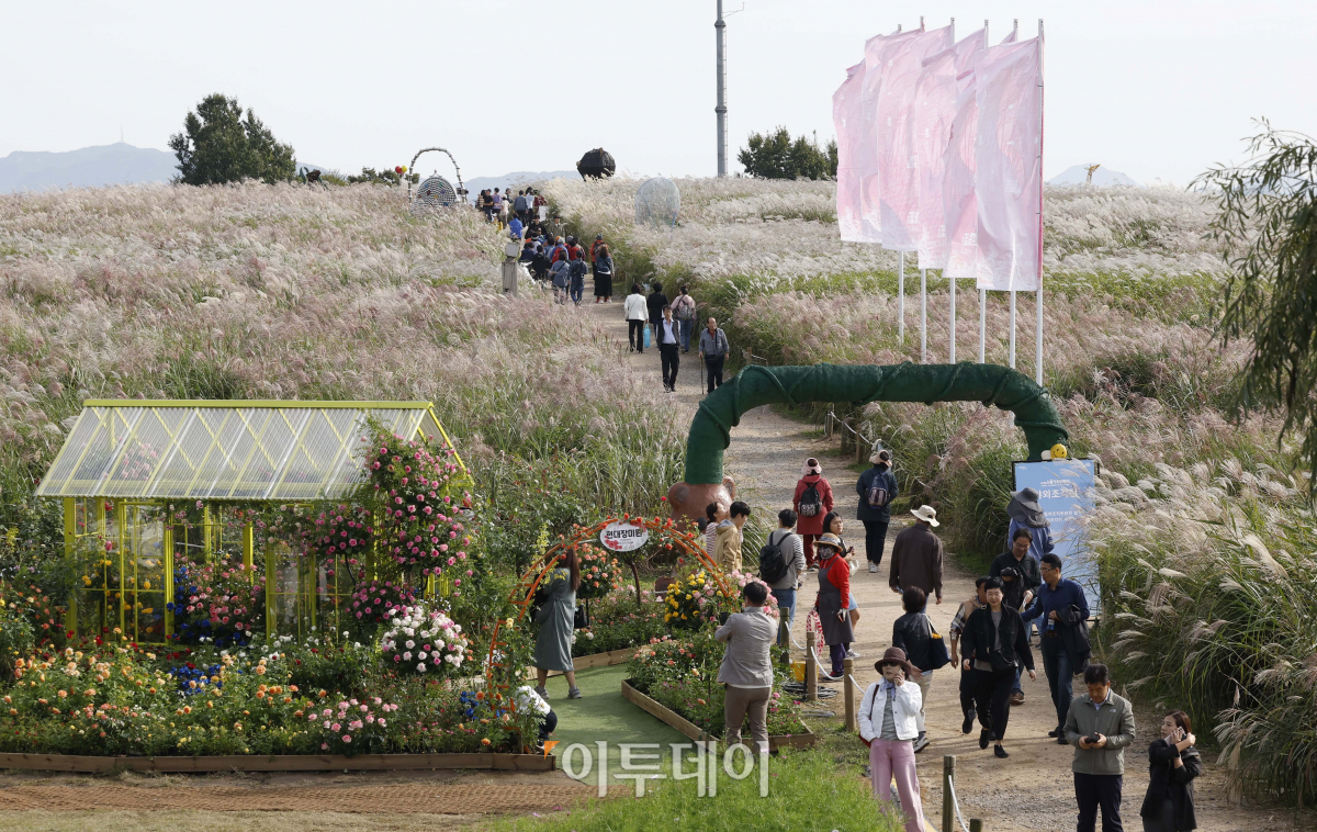 ▲6일 서울 마포구 하늘공원에서 열린 2023 서울정원박람회를 찾은 시민들이 즐거운 시간을 보내고 있다. '바람, 풀, 그리고 정원'을 주제로 진행되는 이번 박람회는 내달 15일까지 열린다. 조현호 기자 hyunho@