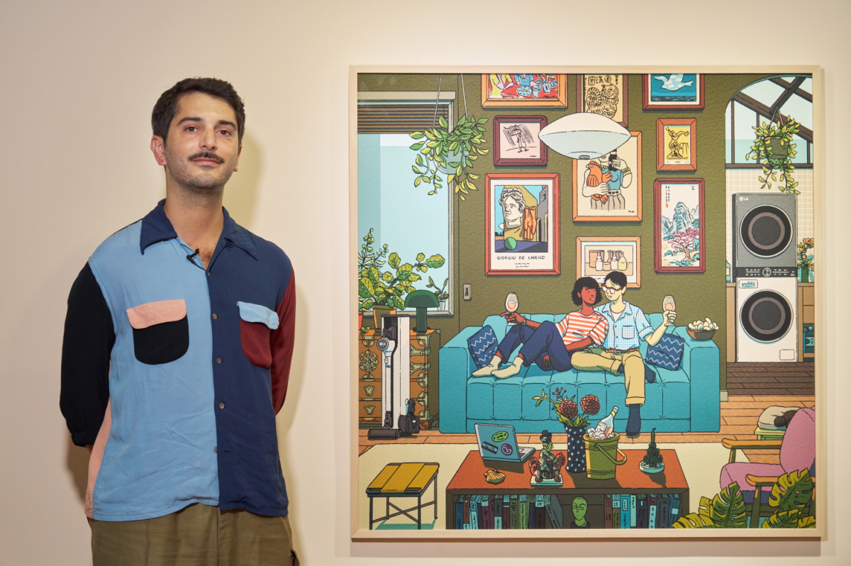 ▲일리야 밀스타인(왼쪽) LG전자 협업 작품 ‘긴장을 풀고, 마시고, 사랑하라(Relax, Drink and Love)’. (자료제공=LG전자)