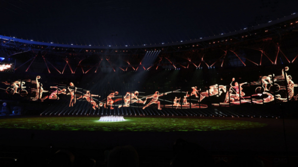 ▲8일 오후 중국 항저우 올림픽 스포츠센터 스타디움에서 열린 2022 항저우 아시안게임 폐회식에서 다양한 스포츠의 모습이 LED 화면으로 형상화되고 있다.  (연합뉴스)