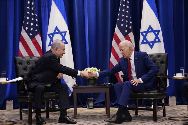 ▲베냐민 네타냐후(왼쪽) 이스라엘 총리와 조 바이든 미국 대통령이 지난달 20일 뉴욕에서 회담하고 있다. 뉴욕(미국)/AP연합뉴스
