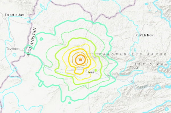 ▲아프가니스탄 지진 발생 위치. 출처 미국 지질조사국(USGS) 웹사이트
