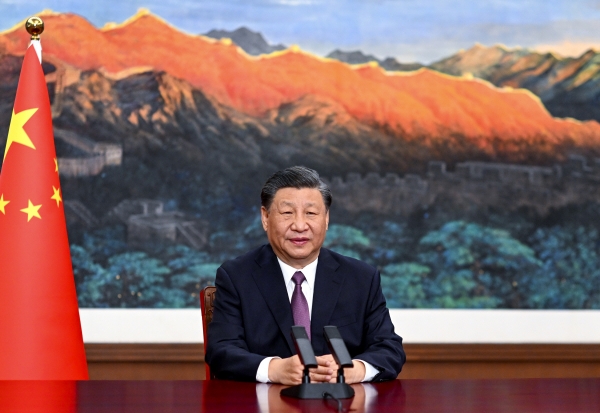 ▲시진핑 중국 국가주석이 2023년 5월 24일 러시아 모스크바에서 열린 유라시아경제공동체(EAEU) 제2차 유라시아경제포럼에 화상으로 참가해 연설하고 있다. 베이징/신화뉴시스
