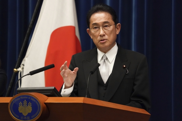 ▲기시다 후미오 일본 총리가 2021년 10월 4일 도쿄 총리 관저에서 기자회견을 하고 있다. 도쿄/AP뉴시스
