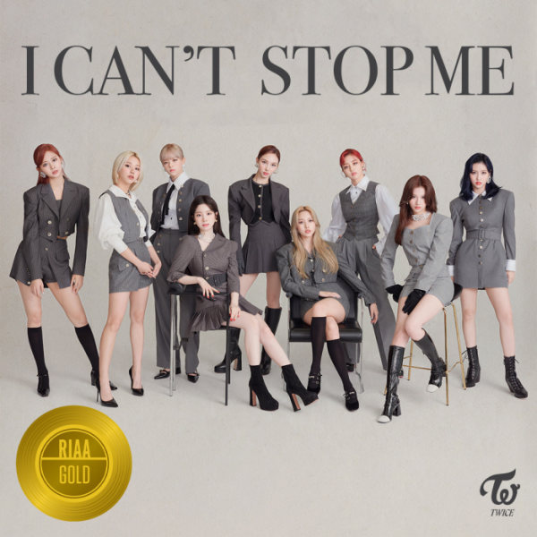 ▲트와이스 'I CAN’T STOP ME' RIAA 골드 인증 축전 이미지(사진제공=JYP엔터테인먼트)