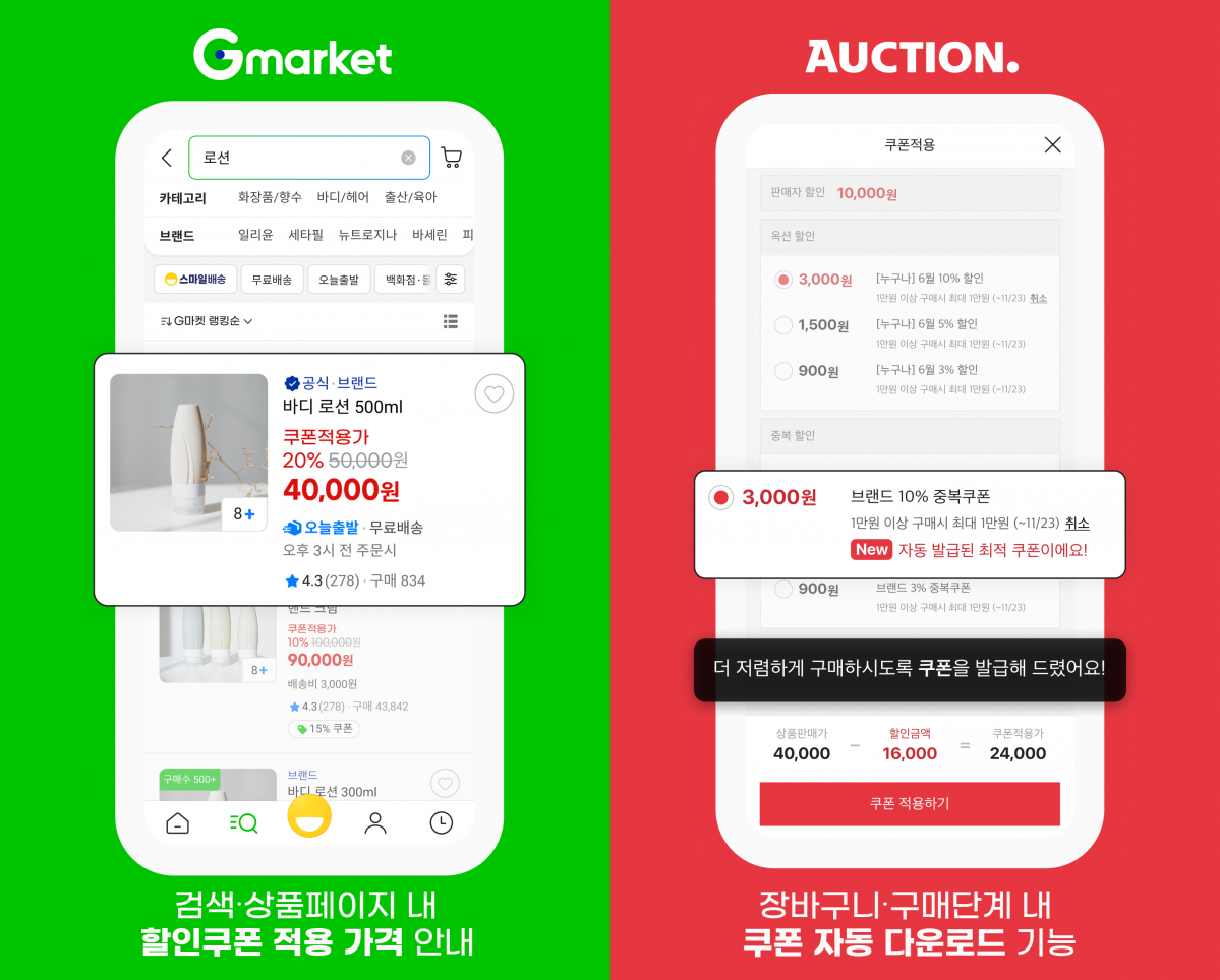 ▲G마켓과 옥션이 '빅스마일데이' 앞두고 고객들의 구매 동선 간소화를 위해 할인쿠폰 적용가 서비스를 확대한다. (사진제공=G마켓)