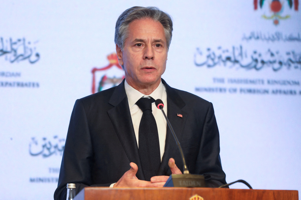 ▲토니 블링컨 미국 국무장관이 4일(현지시간) 기자회견을 하고 있다. 암만/로이터연합뉴스