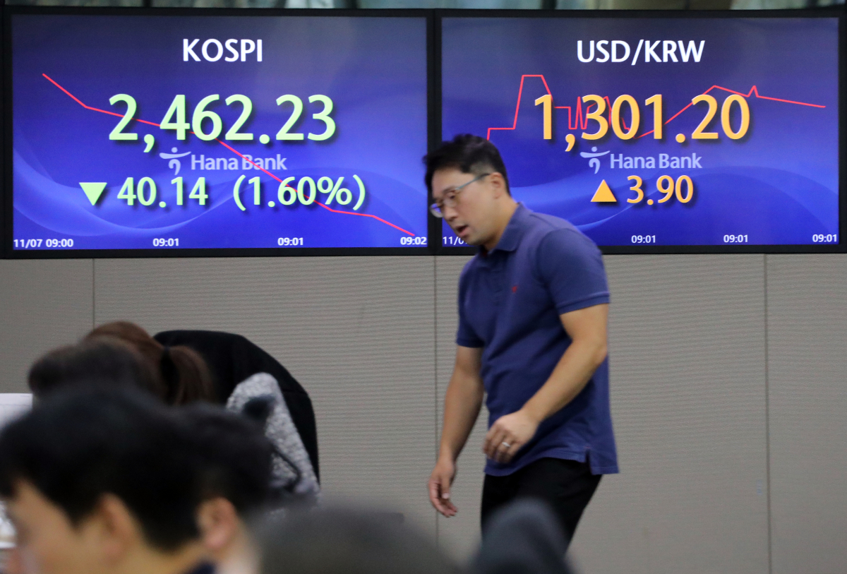 ▲7일 오전 서울 중구 하나은행 딜링룸의 모습 (사진=연합뉴스)