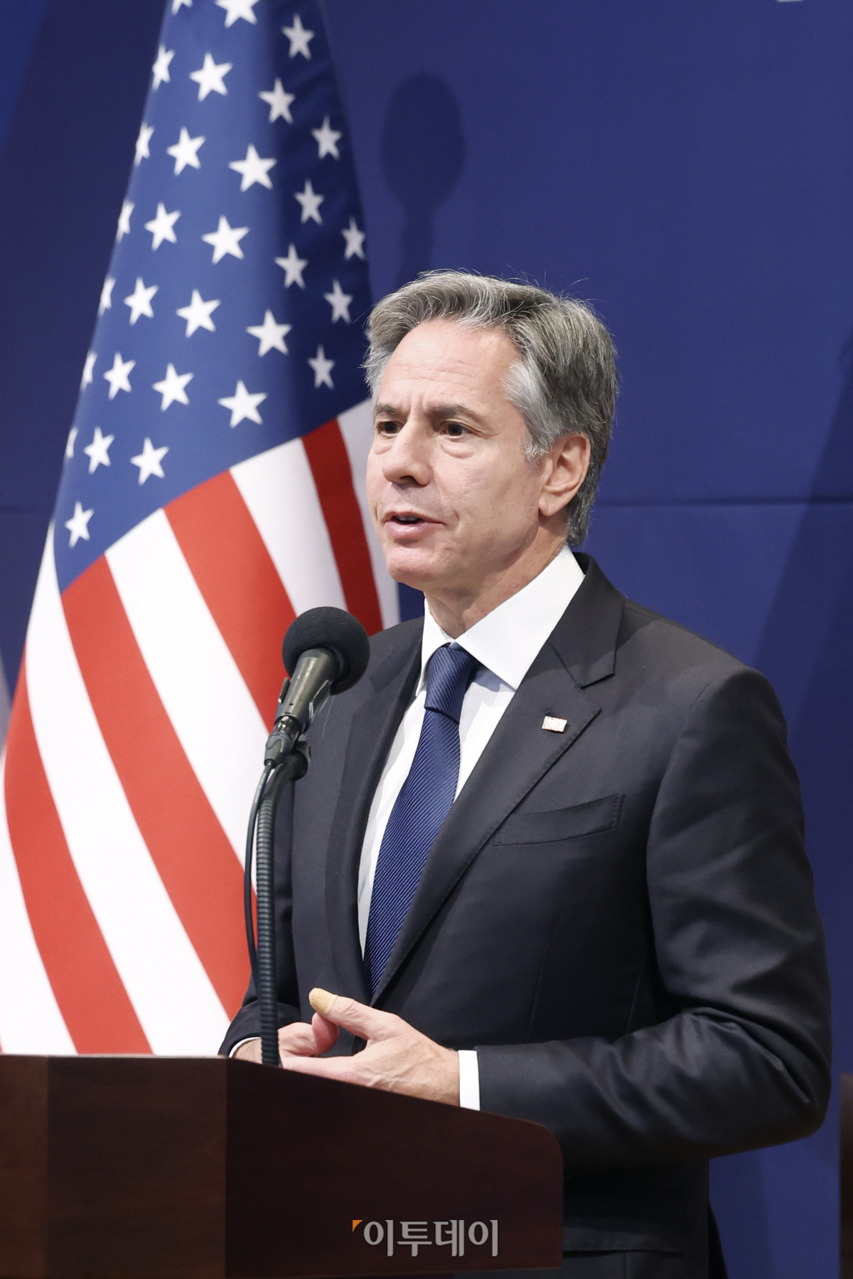 ▲토니 블링컨 미 국무장관이 9일 서울 종로구 정부서울청사 별관에서 열린 한미 외교장관 공동기자회견에서 모두발언을 하고 있다. 조현호 기자 hyunho@