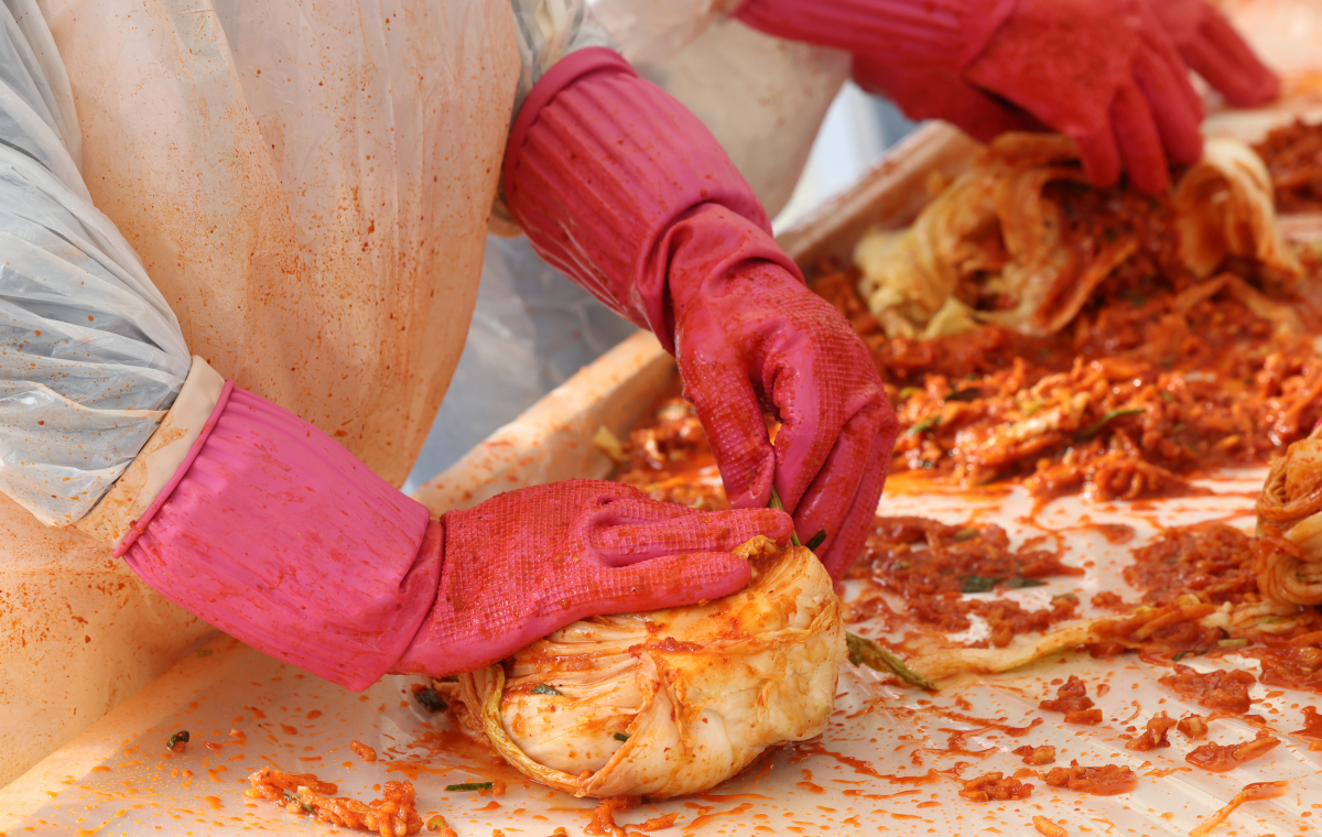 ▲서울특별시지사가 17일 오전 서울 노원구 북부봉사관에서 연 '사랑의 김장 나눔 봉사'에서 봉사자들이 김치를 담그고 있다. (사진제공=연합뉴스)