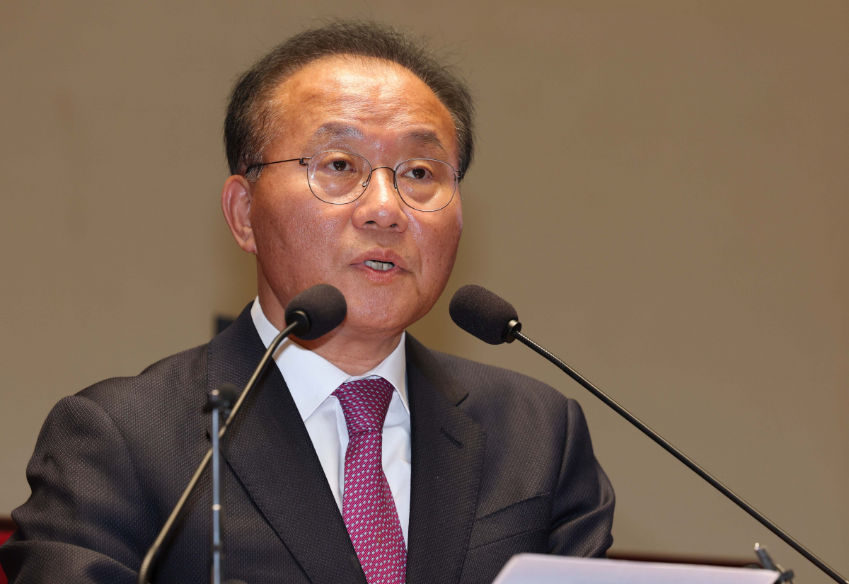 ▲윤재옥 국민의힘 원내대표가 23일 오후 서울 여의도 국회에서 열린 의원총회에서 발언을 하고 있다. (뉴시스)