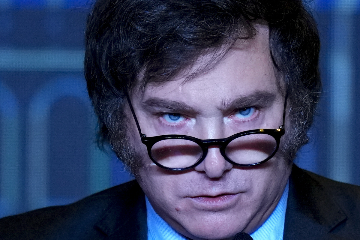 ▲하비에르 밀레이 아르헨티나 대통령 당선인이 19일 연설하고 있다. 부에노스아이레스/AP연합뉴스