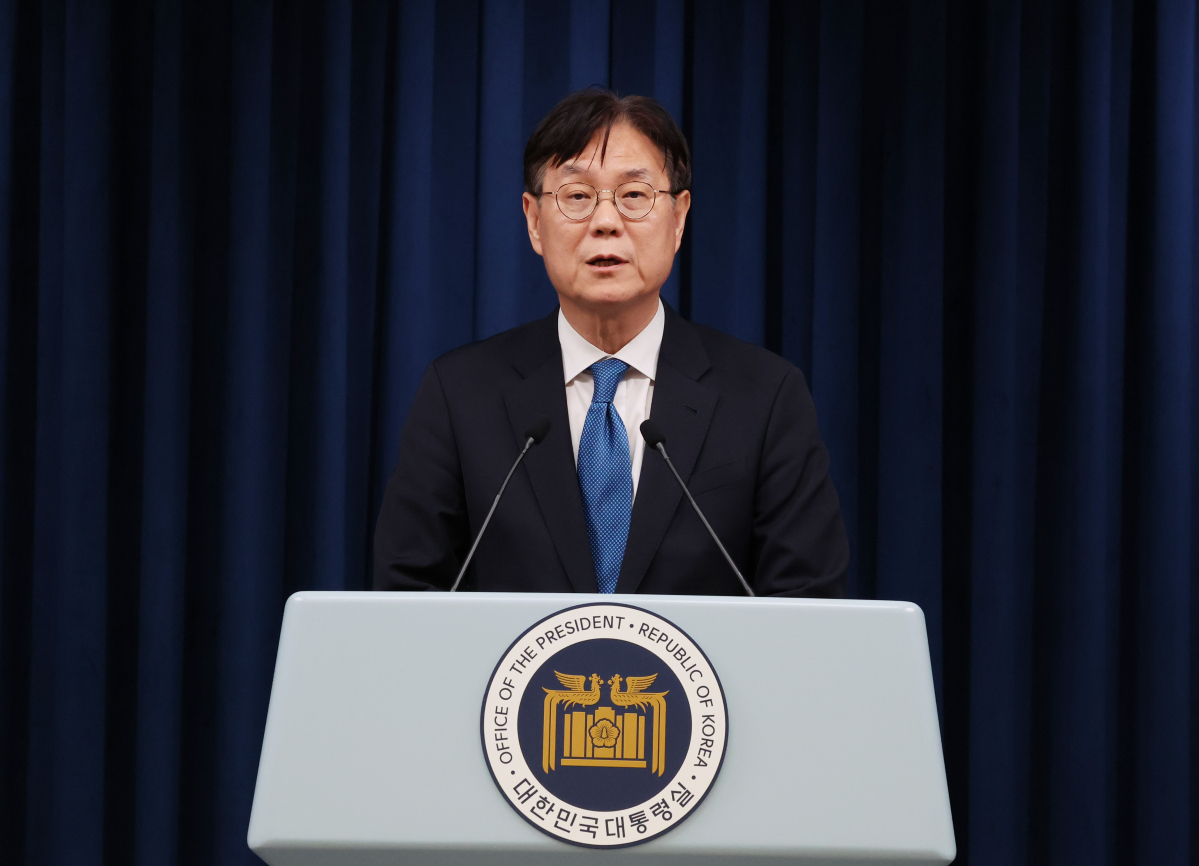 ▲이관섭 신임 대통령실 정책실장이 30일 서울 용산 대통령실 청사에서 임명 소감을 밝히고 있다. (연합뉴스)