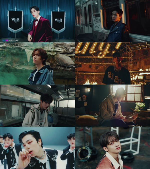 ▲이정(왼쪽 위부터 시계방향), 하승, 인홍, 원준, 재하, 제이더, 유건, 진범(사진='BANG!' 뮤직비디오 캡처)