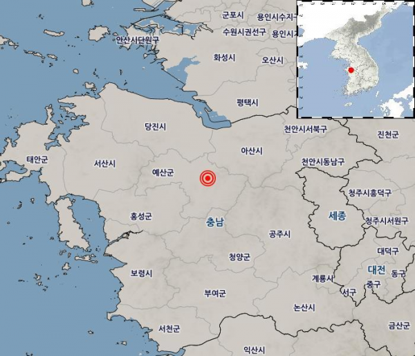 ▲25일 오전 충청남도 예산시에서 규모 2.6 지진이 발생했다. (사진제공=기상청)