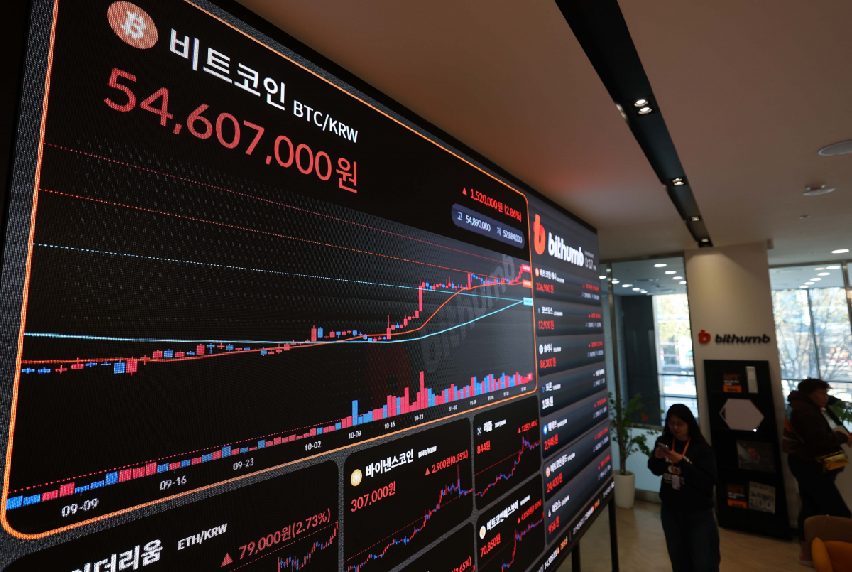 ▲비트코인이 20개월 만에 4만 달러(약 5200만원)를 넘어선 가운데 4일 서울 서초구 빗썸고객지원센터 전광판에 비트코인 등 가상자산 실시간 거래가격이 표시되고 있다. 비트코인은 내년 반감기와 현물 ETF 승인 예감에 하반기 들어 상승해왔는데, 최근 글로벌 금리 인하 가능성까지 전망되며 4만 달러 저항선을 뚫었다. 신태현 기자 holjjak@