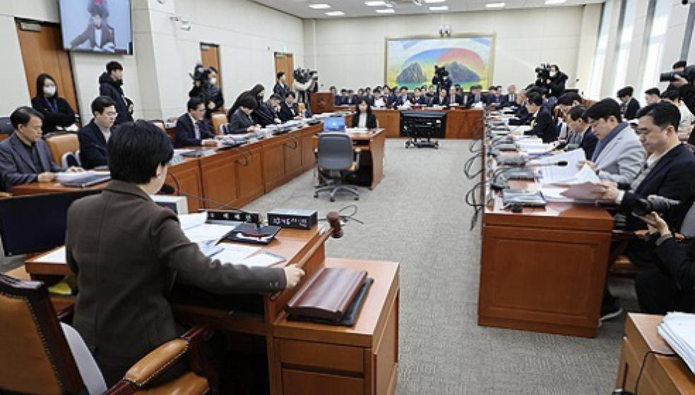 ▲30일 국회에서 열린 정무위원회 전체회의에서 백혜련 위원장이 의사봉을 두드리고 있다. (연합뉴스)