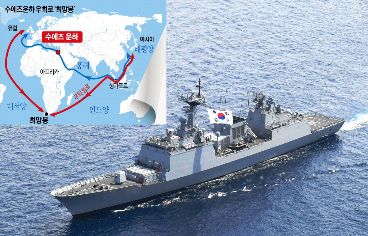 ▲다국적 해군이 예멘 후티반군의 공격에서 상선을 보호하기 위해 홍해 남부 해상 작전을 추진한다. 사진은 아덴만에서 작전을 수행했던 청해부대 32진 대조영함의 모습. 그래픽=이투데이 / 사진제공=합동참모본부