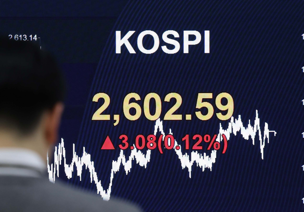 ▲26일 서울 여의도 KB국민은행 딜링룸 전광판에 코스피지수가 표시되고 있다. 신태현 기자 holjjak@