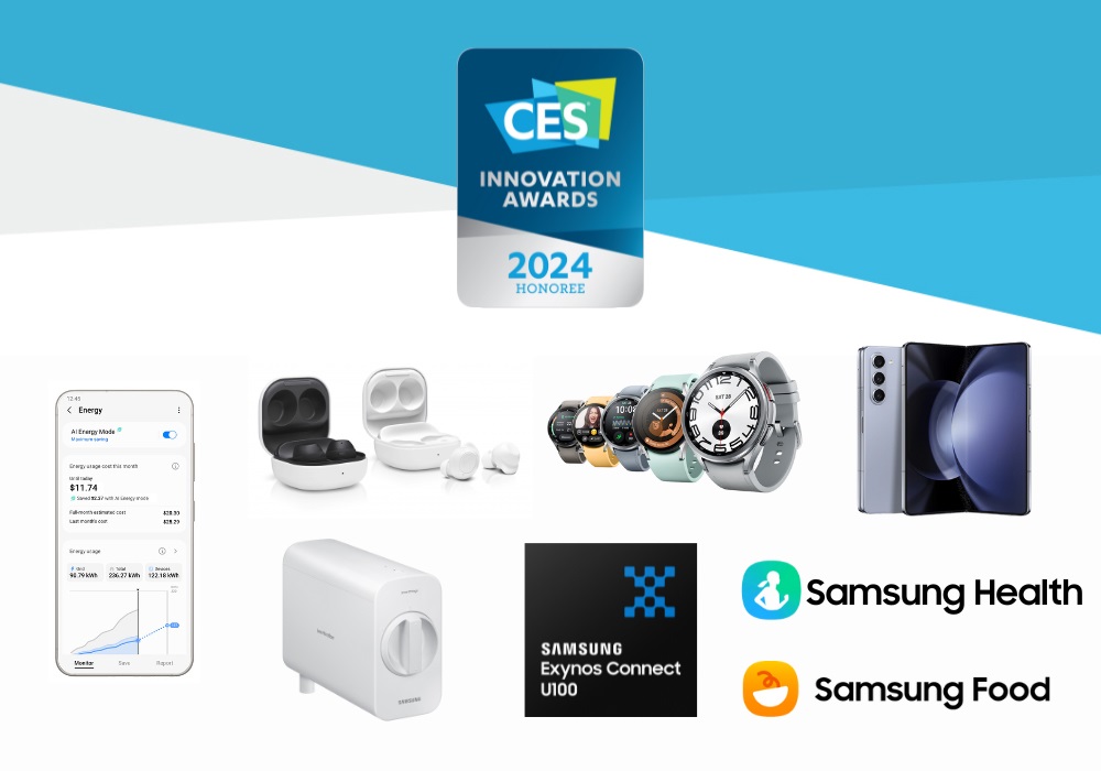▲삼성전자 CES 2024 혁신상 로고와 수상 제품 (자료제공=삼성전자)
