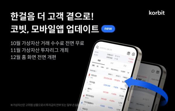 ▲코빗이 고객 맞춤형 투자 정보 강화를 위해 모바일 앱 9.0 업데이트를 진행했다고 1일 밝혔다. (사진=코빗)