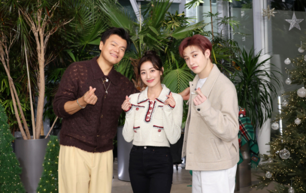 ▲JYP 박진영, 지효, 방찬(사진제공=JYP엔터테인먼트)