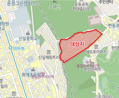 ▲번동 148 재개발 사업구역 대상지 (사진제공=강북구)